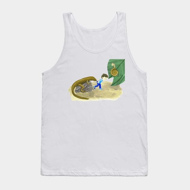 Lizard with boy and snail Tank Top by ElleNico Art & Design